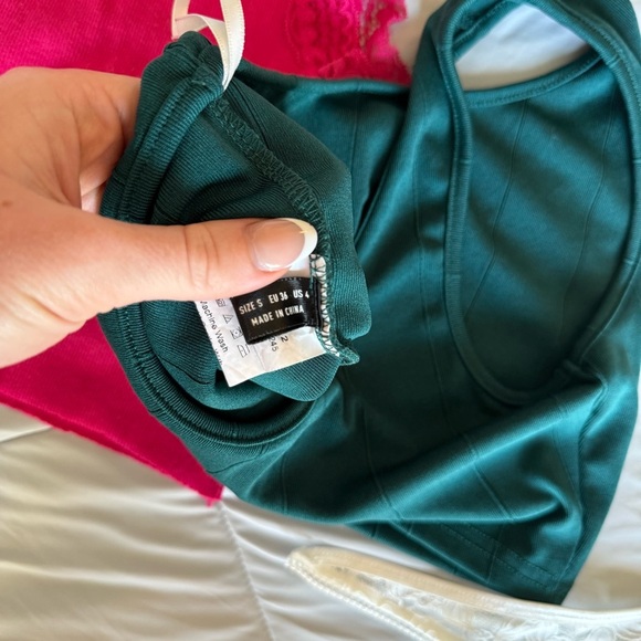 SHEIN Pink, Green, and White Crop Top Tanks One Shoulder Lace Bundle - Picture 6 of 8